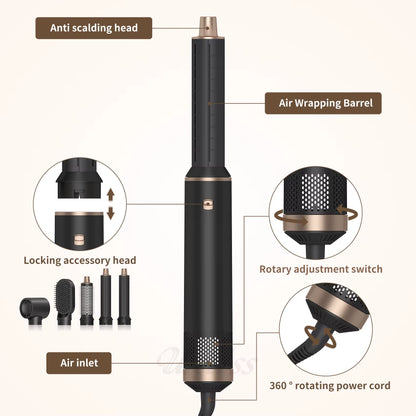 5 in 1 Blow Dryer Brush, Upgrade Hair Dryer Brush Air Curler Air Curling Wrap Styler, Detachable Hot Air Brush Negative Ion Curl